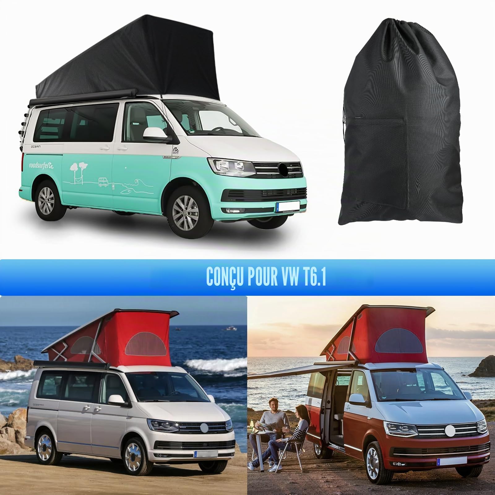 Protection du Toit Relevable Remplacement pour VW T6.1, Tente de Toit de Camping Car avec Protection Contre Les Intempéries pour Toit Escamotable, Ne Convient Pas Aux Toitures Rénovées