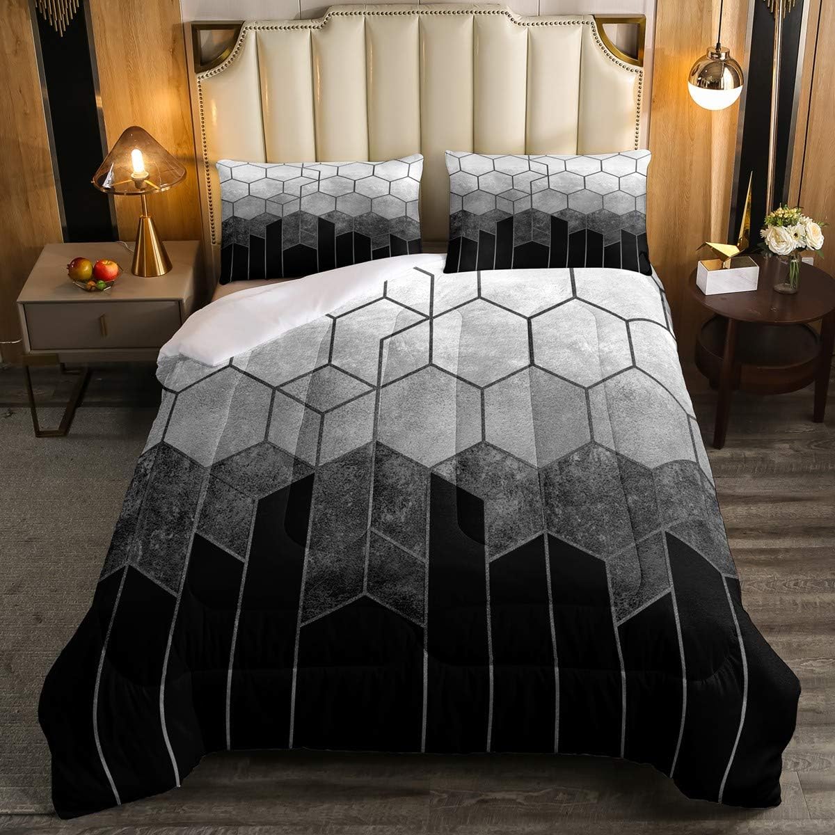 Diamond Bedding Set Geometric Plaid Rectangle Hexagon Comforter Set Modern Marble