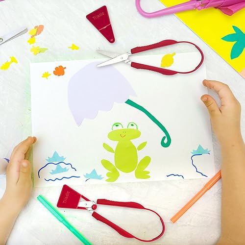 Miniatura 7 de Tijeras de lazo para niños con escudo de seguridad, diestros o zurdos para preescolares, escuelas, aulas, niños adaptables y con necesidades