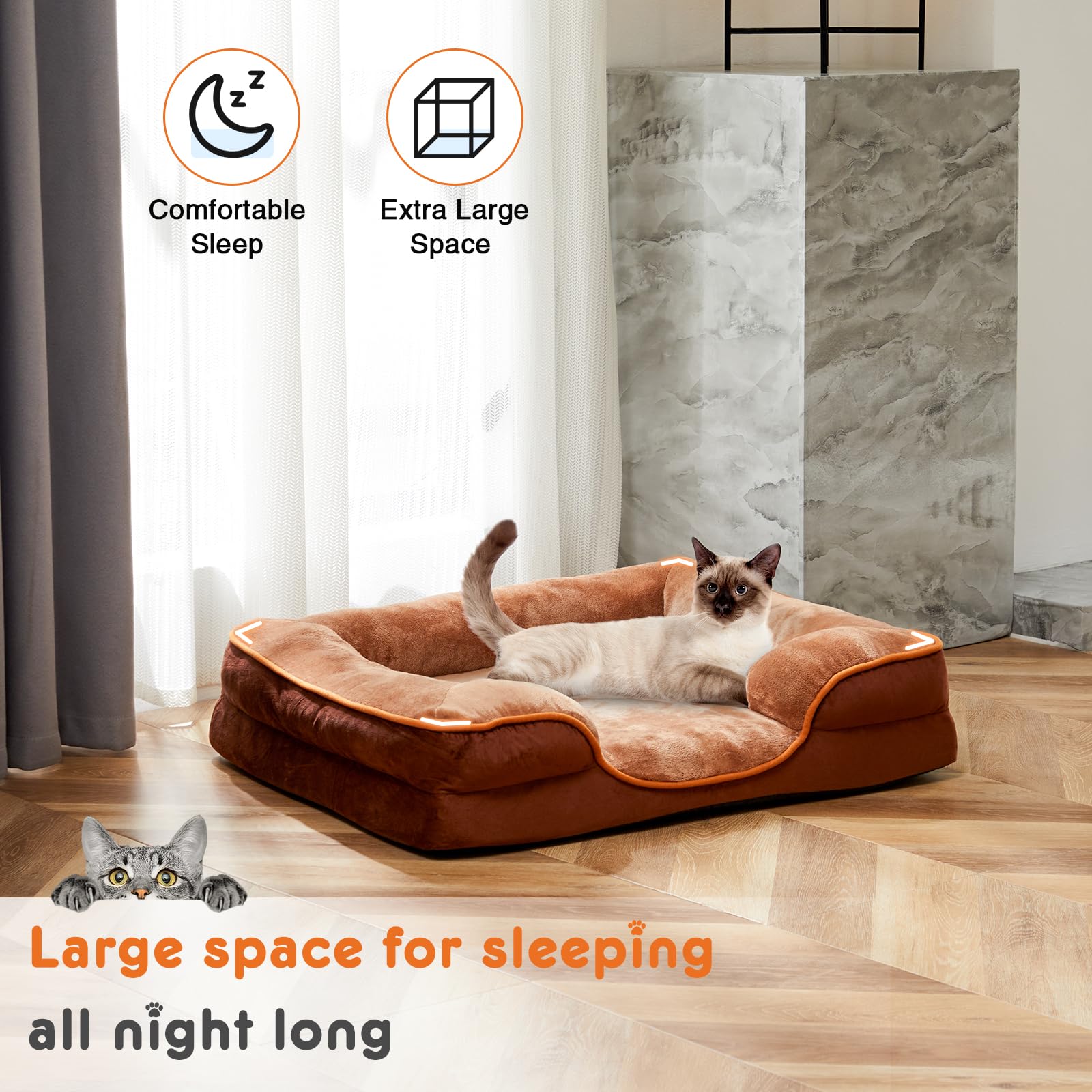 Sweetcrispy Orthopedic Dog Bed, XL Large Memory Foam Puppy Cat Bed with Washable Waterproof Removable Cover & Non-Slip Bottom for Pet Calming Sleeping (42"x32", Brown) - image 2