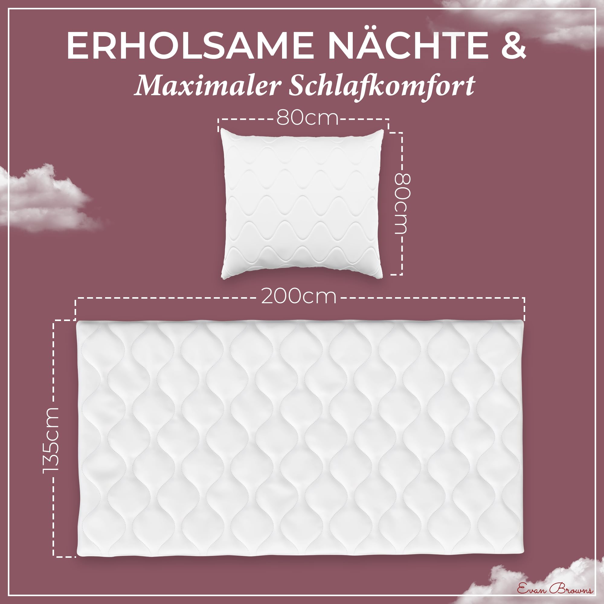 Bettenset 135x200 4teilig - Made in EU - Bettdecke 135x200 Set mit Kissen atmungsaktiv und pflegeleicht- 2X Kopfkissen und 2X Bettdecke - ÖKO-TEX