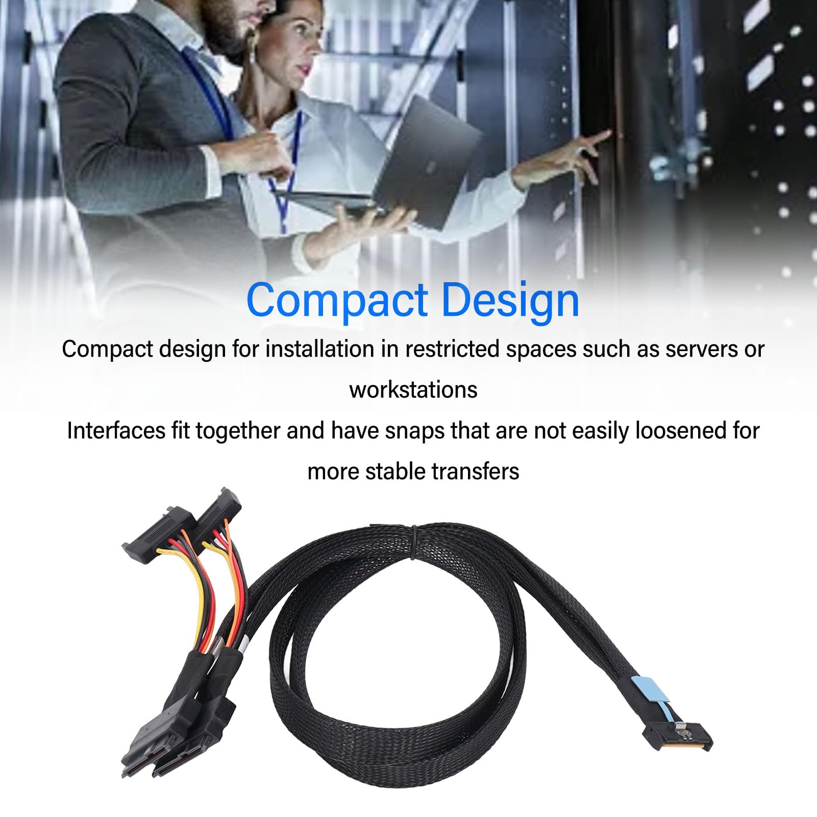 SAS 8i 74P to 2 X SFF 8639 Data Cable, Superior Silver Plated OFC and Aluminum, PCIE 5.0 Server Cable with 15P Power, for Server Workstation