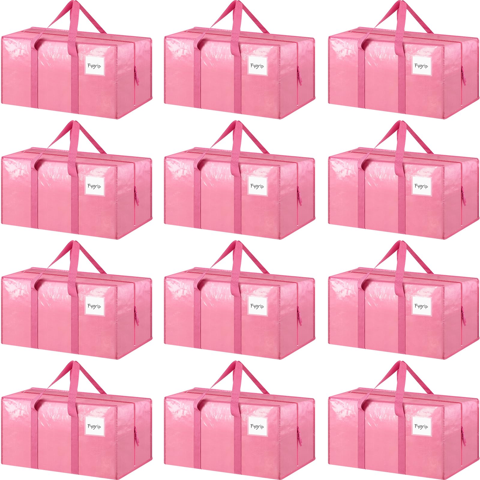 Photo 1 of 12 Pack Extra Heavy Duty Large Moving Bags with Strong Zipper & Comfortable Handles, Sturdy & Durable Clothes Storage Bags Totes Bins, Packing Moving Boxes for College Supplies, Pink
