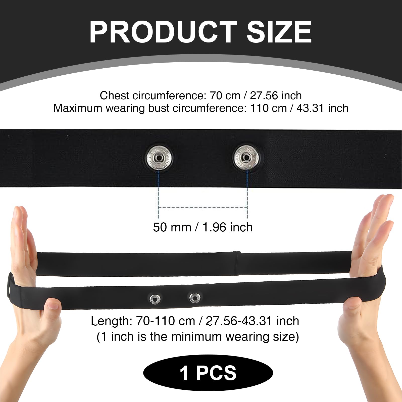 Ceinture Cardio Réglable 70-110cm, Bande de Remplacement Compatible Polar H10/H9, Ceinture Cardio Compatible avec Garmin, Wahoo, Coospo, Magene, Bryton, Livlov