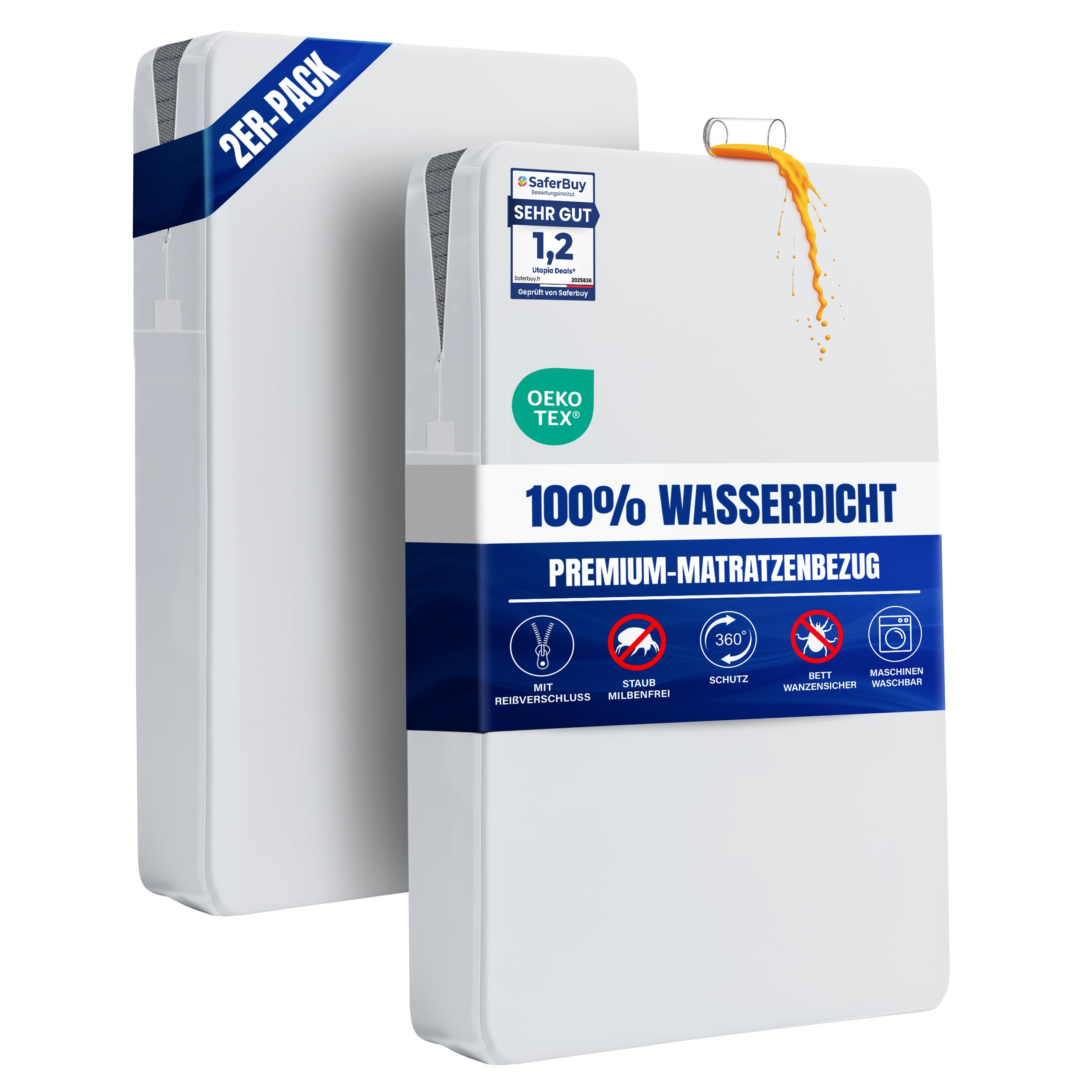 Utopia Bedding Matratzenbezug 90 x 200 x 30 cm Wasserdichter mit Reißverschluss, Oeko-TEX Zertifiziert, Matratzenschoner, White