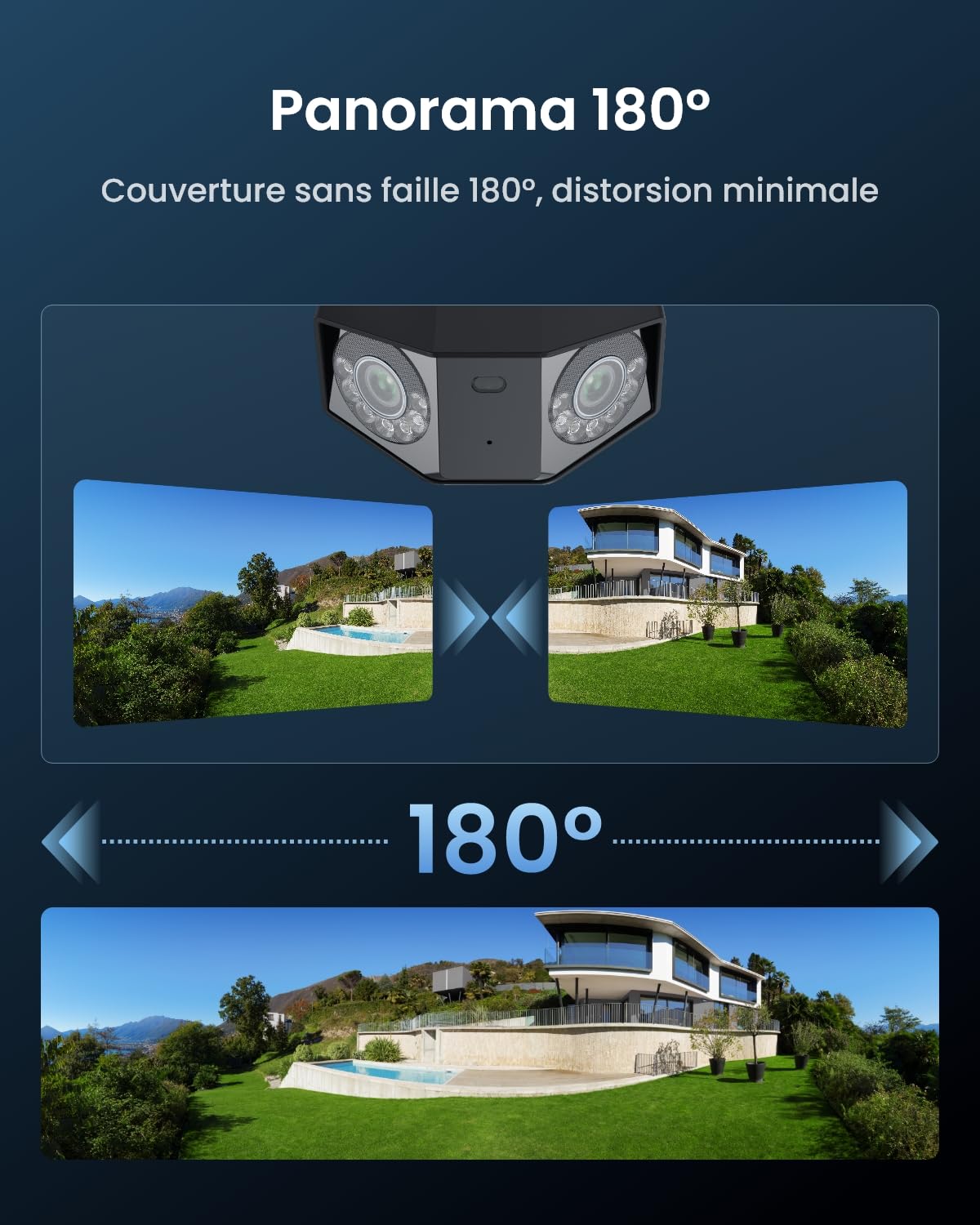 Reolink 16MP Caméra Surveillance WiFi, Panorama à 180°, Wi-Fi 6 Bi-Bande 2,4/5 GHz, Trajectoire Intégrée, Vision Nocturne Couleur, Détection Intelligente, Enregistrement 24/7, Etanche IP67, Duo 3 WiFi