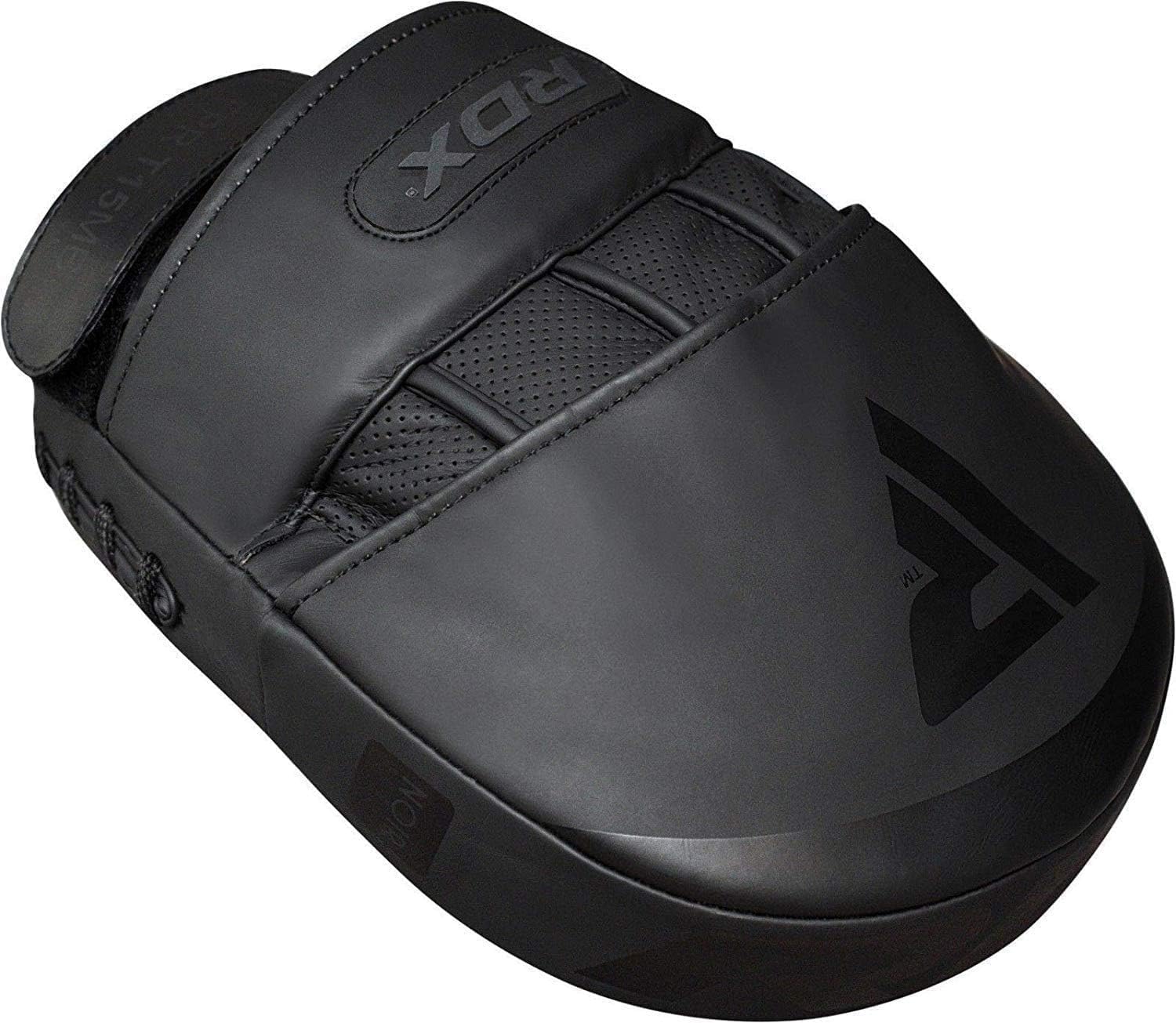 RDX Boxing Pads Focus Mitts, Convex Skin Leather Curved Hand Pad with Adjustable Strap, Hook and Jab Hand Strike Shield for MMA, Martial Arts, Punching Target, Muay Thai Training Matte Black