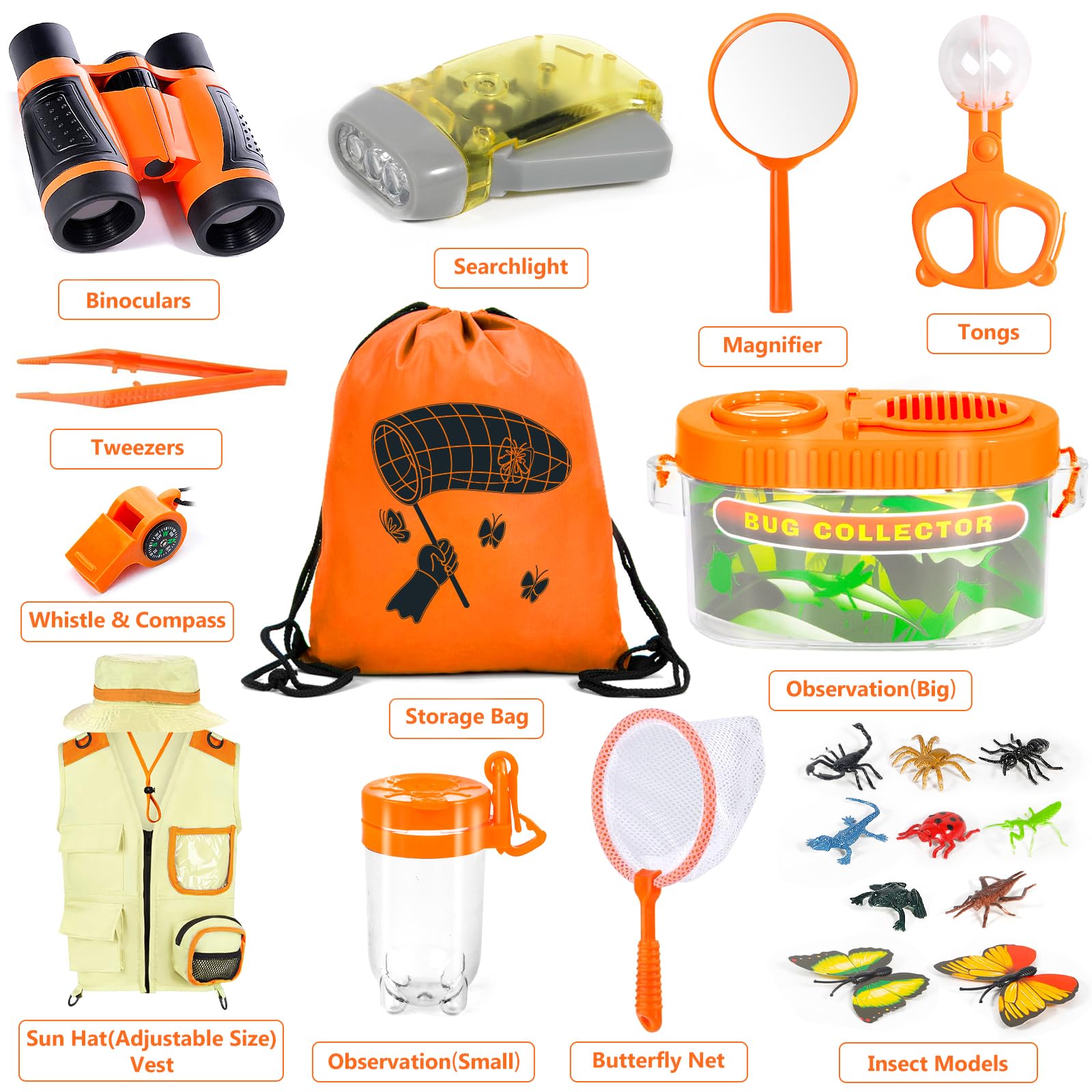 23 pezzi Set da esploratore per bambini,con Gilet,cappelli, binocolo,bussola,lente d'ingrandimento e altro,fantastico regalo per l'esplorazione della natura e l'avventura per i bambini