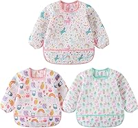 Vista 1 de Juego de 3 baberos impermeables de manga larga para bebés, babero de destete, 3-24 meses