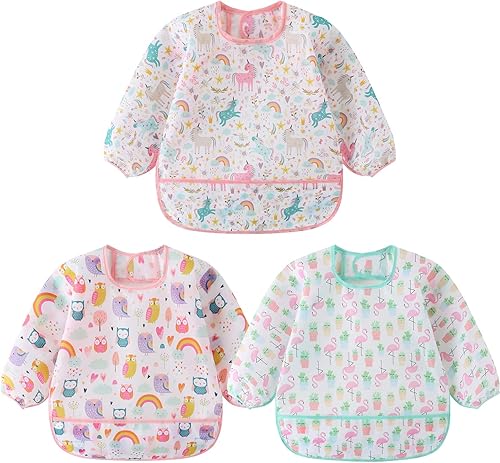 Miniatura 7 de Baberos impermeables de manga larga para bebé, 3 unidades, 3-24 meses
