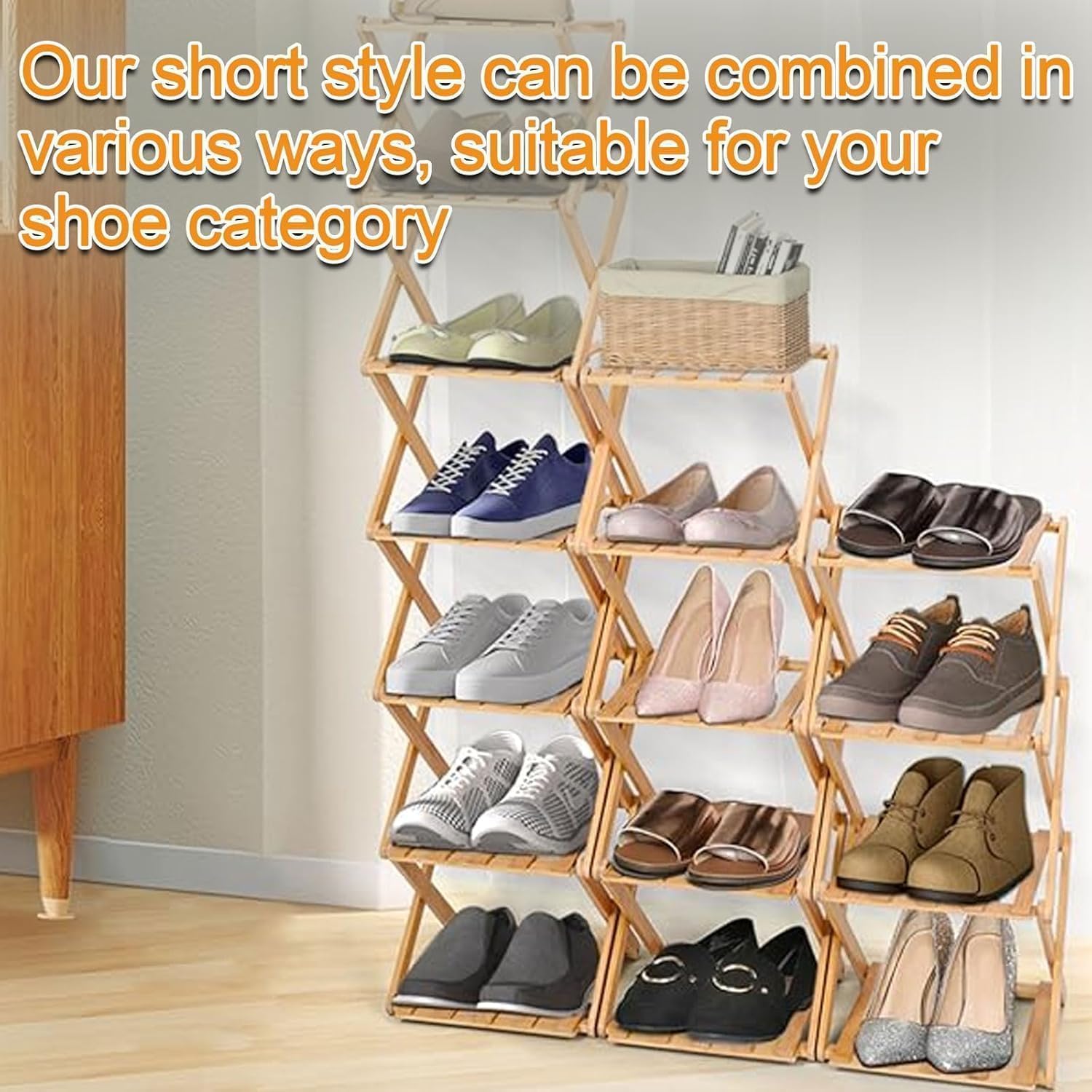 Vertical Shoe Rack Small Narrow Shoe Racks 5-Tiers Folding Shoe Storage Rack No Installation Shoes Organizer Shelf Standing Shoe Rack for Entryway Hallway Corridor Room Corner Storage