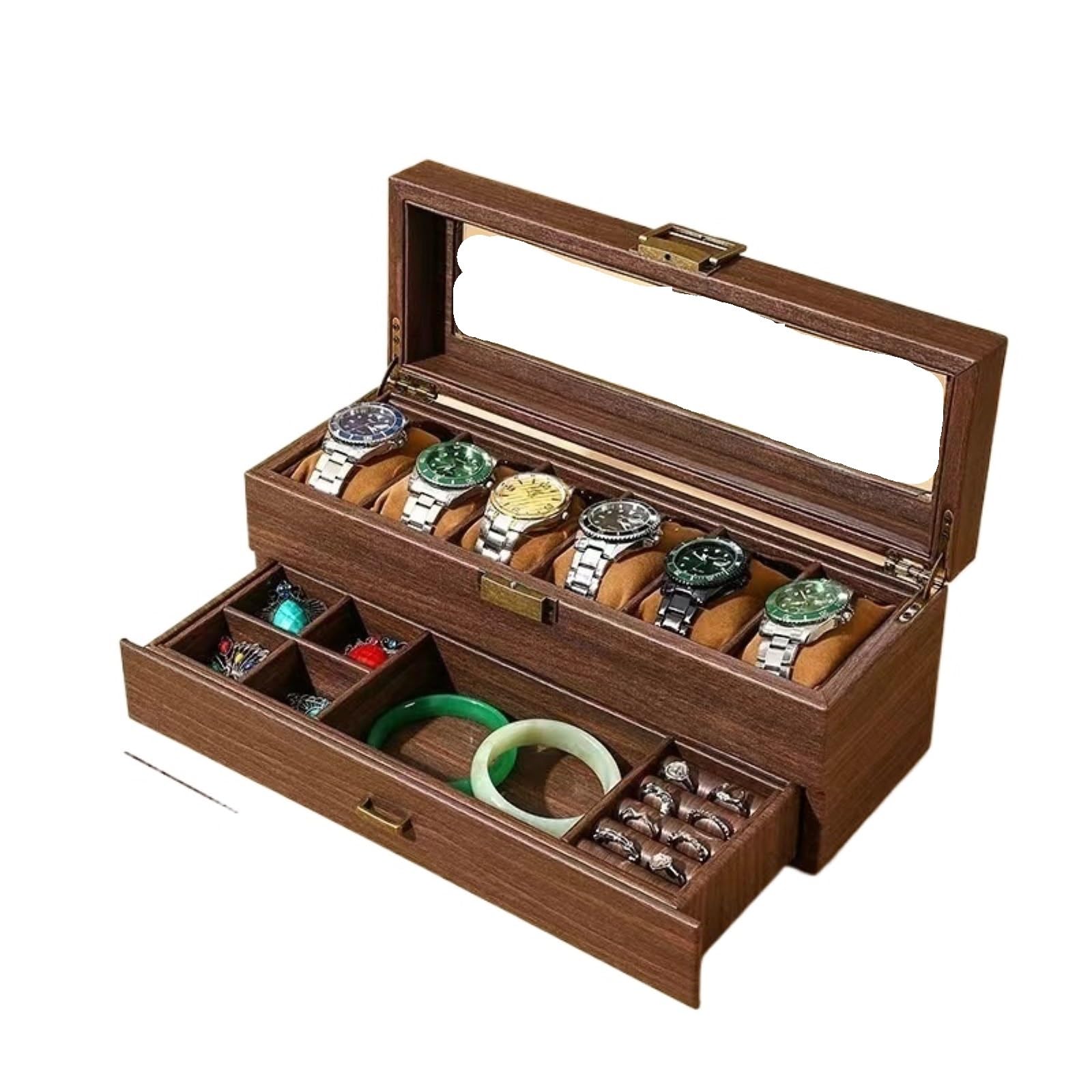 Joyeros Organizador Joyero De Madera De Dos Capas Caja Para Joyas | Múltiples celdas para almacenamiento de adornos.