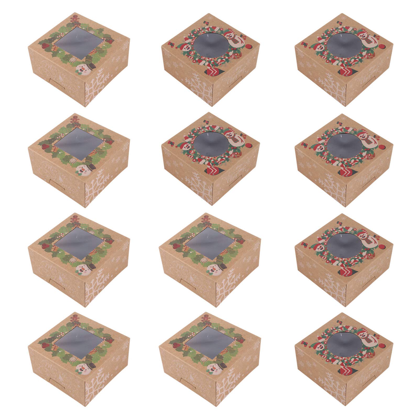 YARNOW 12 Pezzi Scatole per Dolci di Natale con Finestra Trasparente Facili da Usare per Occasioni Speciali e Pasticcerie Stili multipli