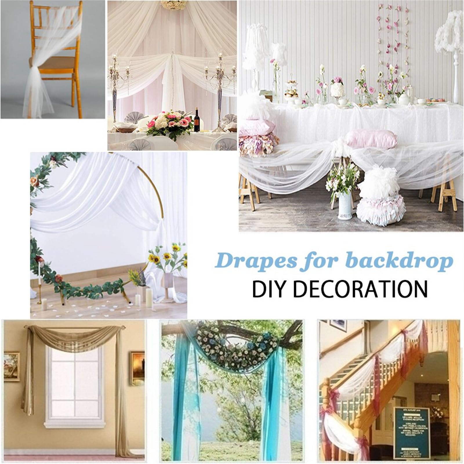 Chickwin Tenture Mariage, 3 Pièces Voilage Elégant Arche Mariage Tenture, Fond de Rideau Mousseline de Soie pour Décoration Mariagé, Cérémonie, Fête, Toile de Fond (Bleu Marine,75x600cm)