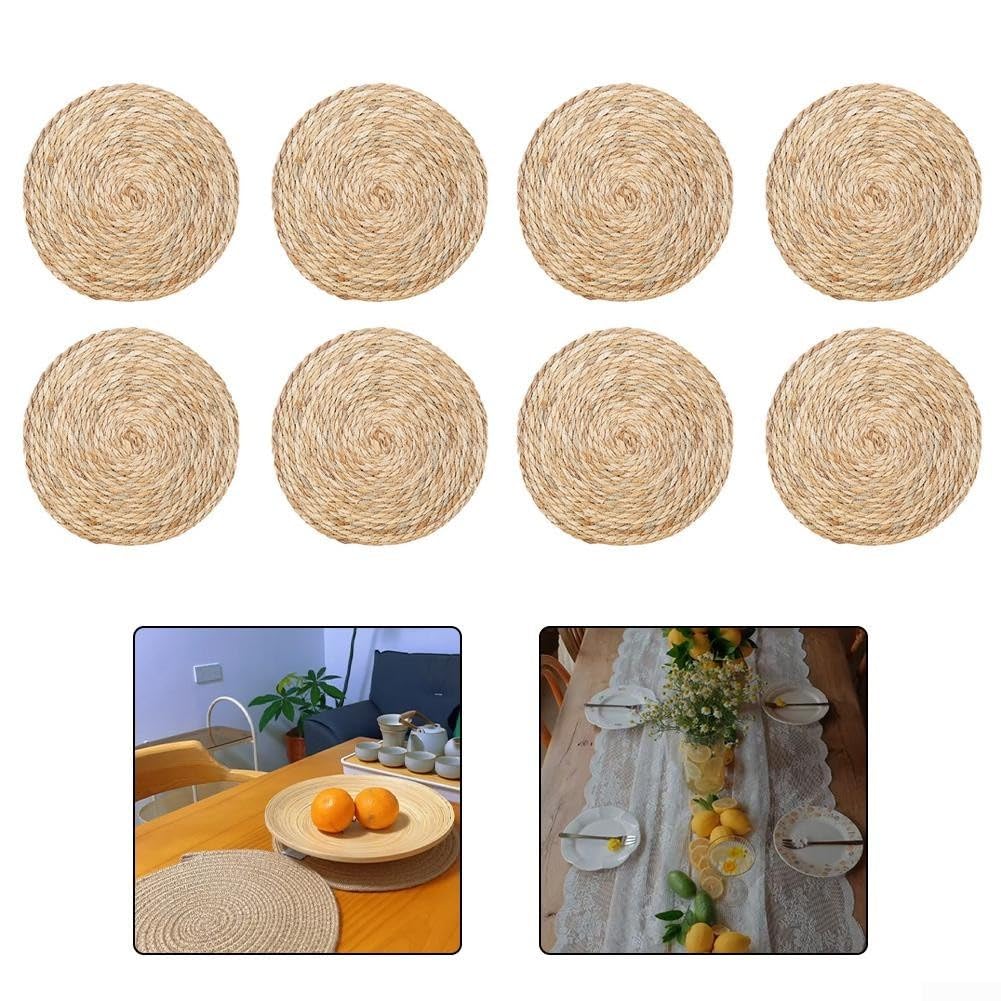 Tovagliette rotonde in paglia intrecciata, isolamento termico, decorazione per la tavola della fattoria bohémien, 33 cm e 35 cm, per sala da pranzo, feste di nozze, uso esterno, confezione