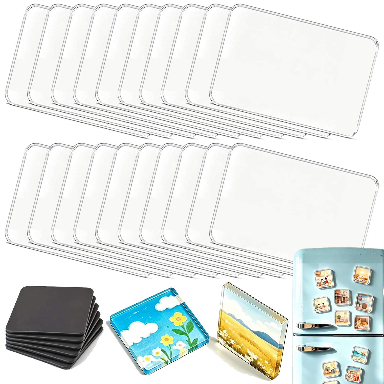20Pcs Acrylic DIY Fridge Magnet Kit, Magnetic Refrigerator Picture Frames