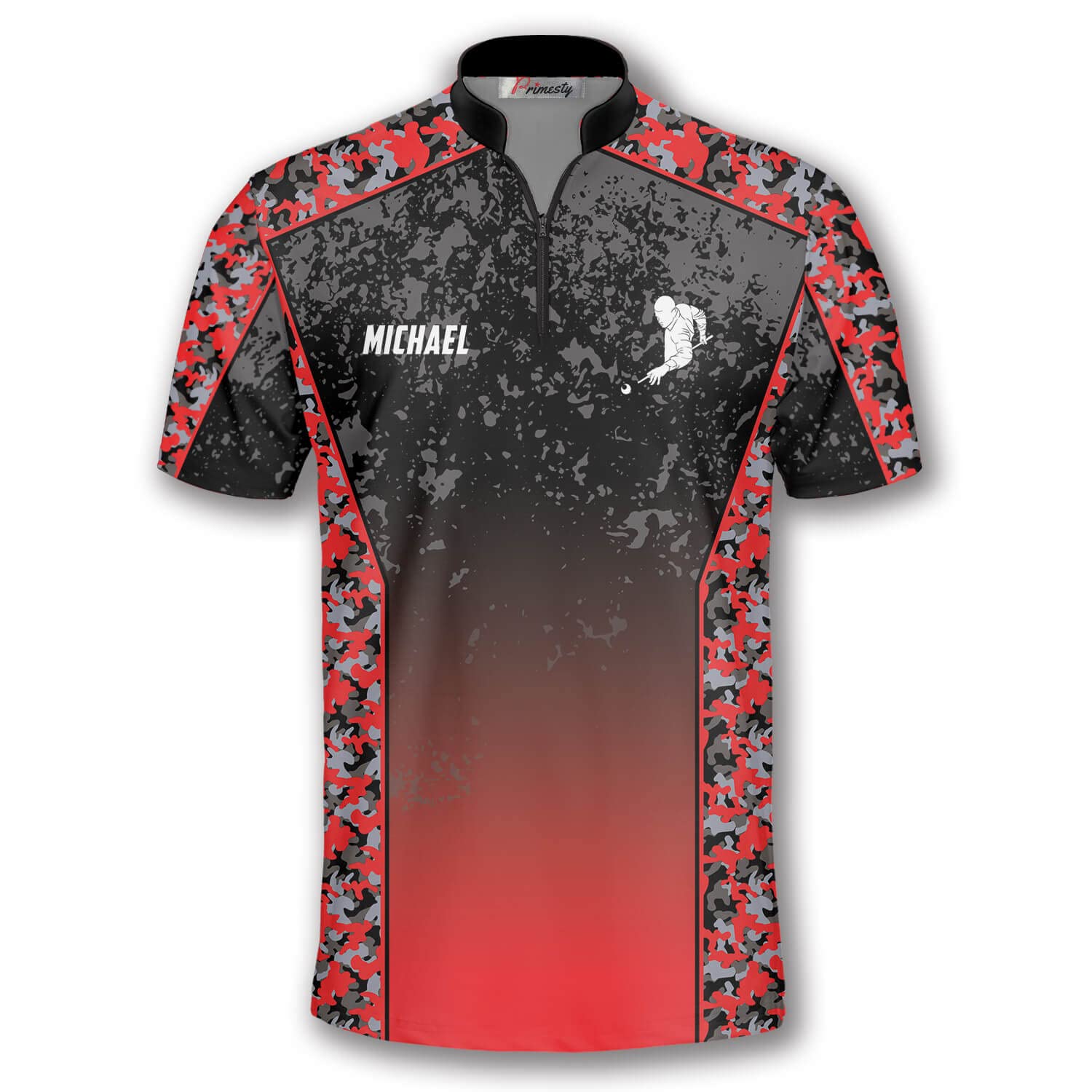 PRIMESTY Personalized Billiard Jerseys for Men, Custom Billiard Jerseys with Name & Team Name, Sash Collar Size S-5XL Red Camo