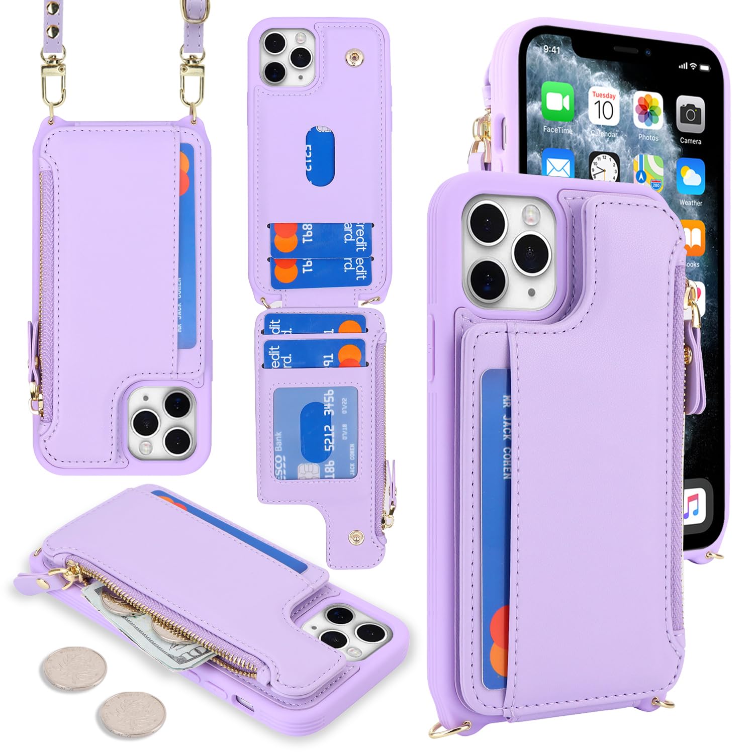 SailorTech for iPhone 11 Pro Max Phone Case with Credit Card Holder for Women iPhone 11 Pro Max Leather Case Wallet Crossbody with Credit Card Slots Zipper Shockproof Case for Men - Image 3
