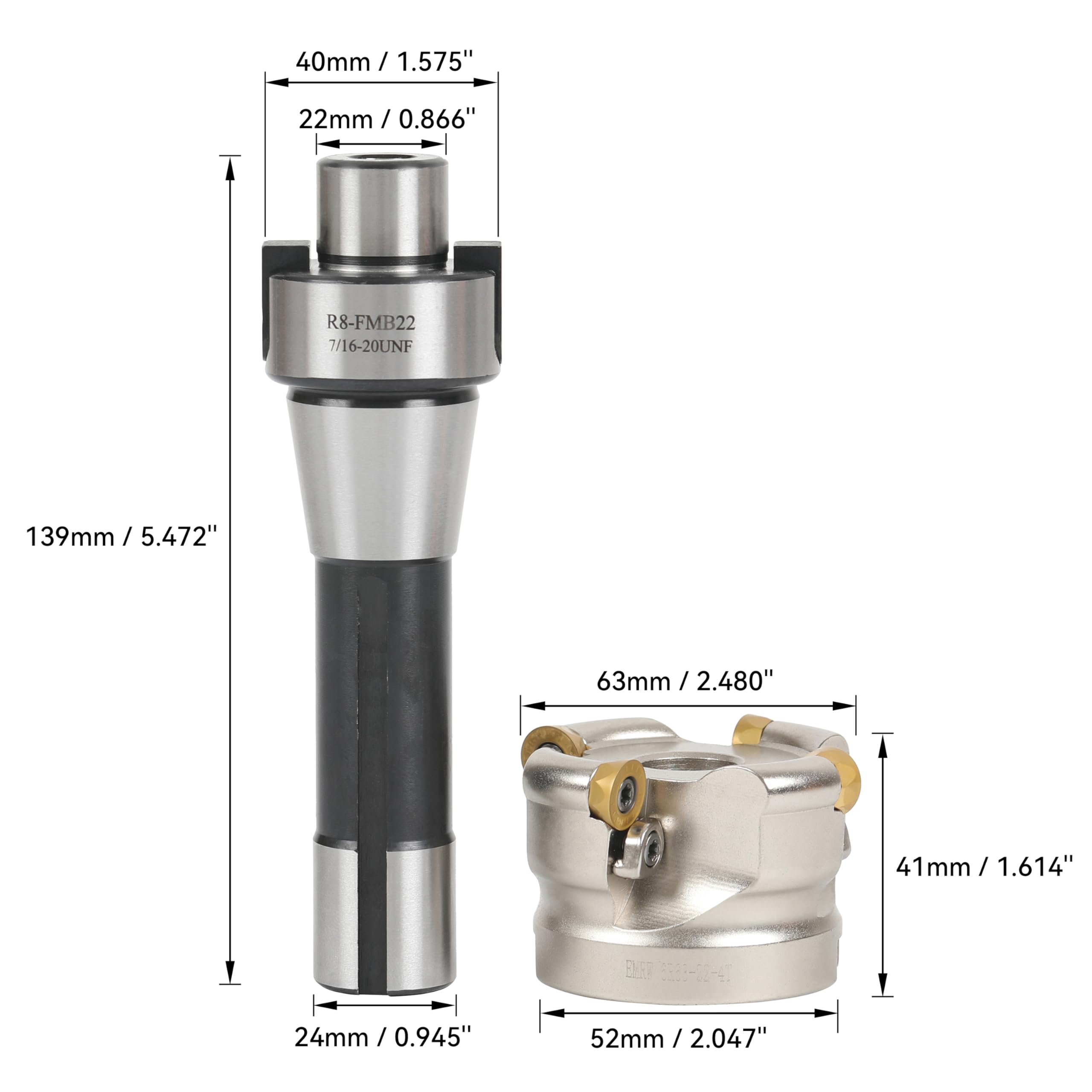 HFS(R) Face Mill Cutter Holder 63mm R8-FMB22 Shank with Cutter Inserts and Spanners for Milling — Amazon image 3