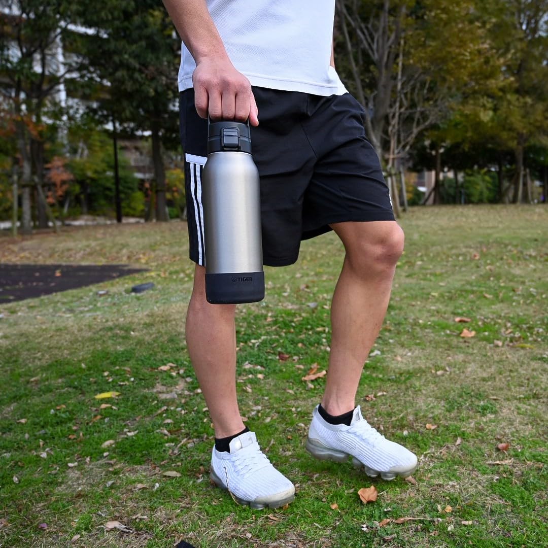 Bouteille isotherme Tiger MTA-B 1.0 L Active One-Push, grande capacité, légère avec poignée, ouverture one-push, sans BPA, conservation froid 24h, conçue au Japon, couleur pierre noire