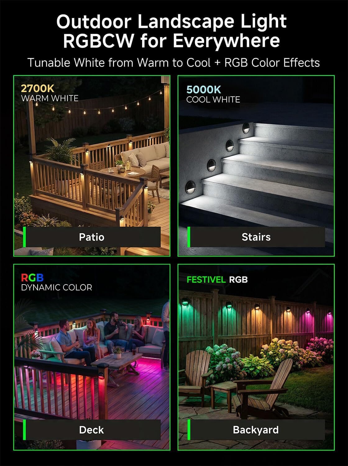 Low Voltage RGBCW Black Deck Light, 12V Bluetooth Mesh Smart Outdoor Landscape Lighting with App & Remote Control, Replaceable G4 Bulb, IP65 Waterproof Aluminum for Step Stair Fence, 1 Pack image 5