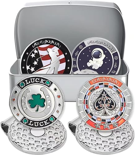 Jebor Marcadores de pelota de golf con clips para sombrero y caja de almacenamiento, juegos de valor para hombres y mujeres, extraíbles que se fijan