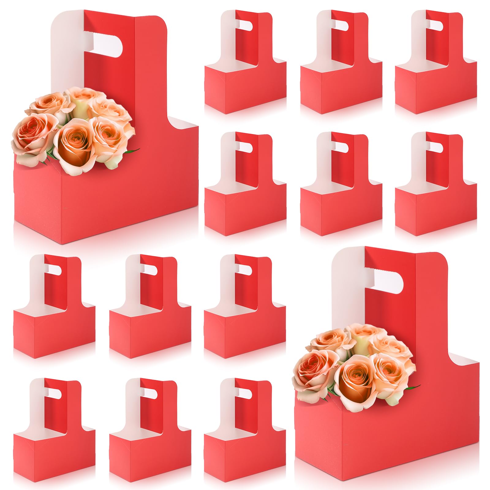 Bakbania 2 Cup Drink Carrier with Handle Paperboard Cup Holder 40 Pack Flower Gift Bag Floral Wrap Packing Box for Hot or Cold Drinks,Food Delivery