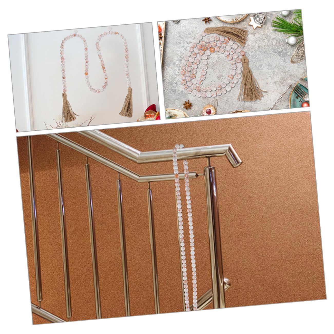 2 stücke Natürliche Holz Bead Garland Quasten Rustikalen Seil Dekor for Home Wand oder Tür