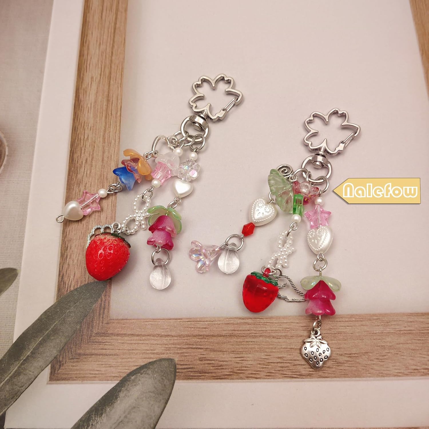 2 Pieces Cute Keychain Sweet Strawberry Keychain Aesthetic Y2K Accessory Flowers Keychains for Car Keys Bags Purse - Image 2