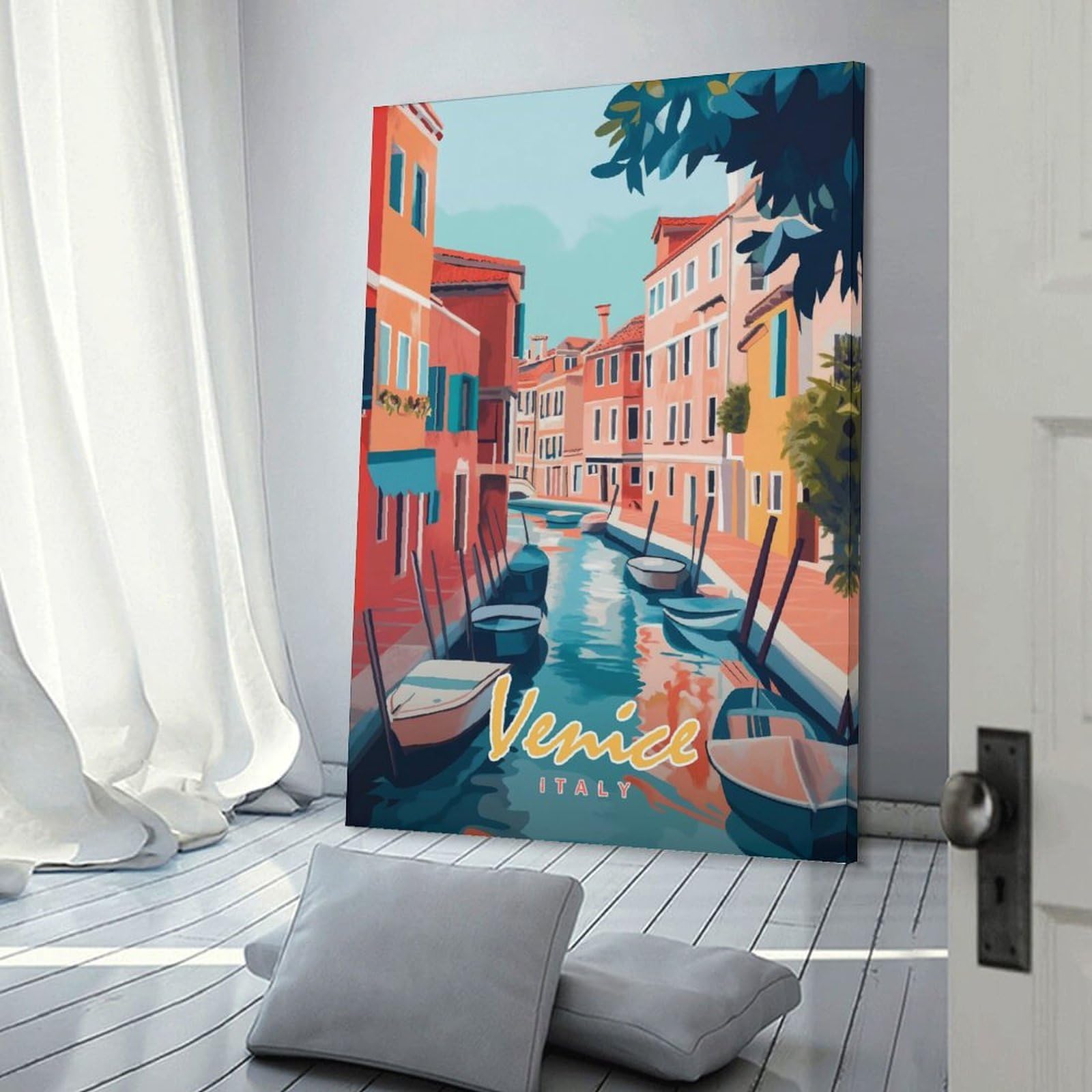 Junmoney Venice Canal Painting Room Decor Wall Art, 20x30inch(50x75cm), for Living Room, Lounge Or Sitting Room, A Home Accent with Warm Character