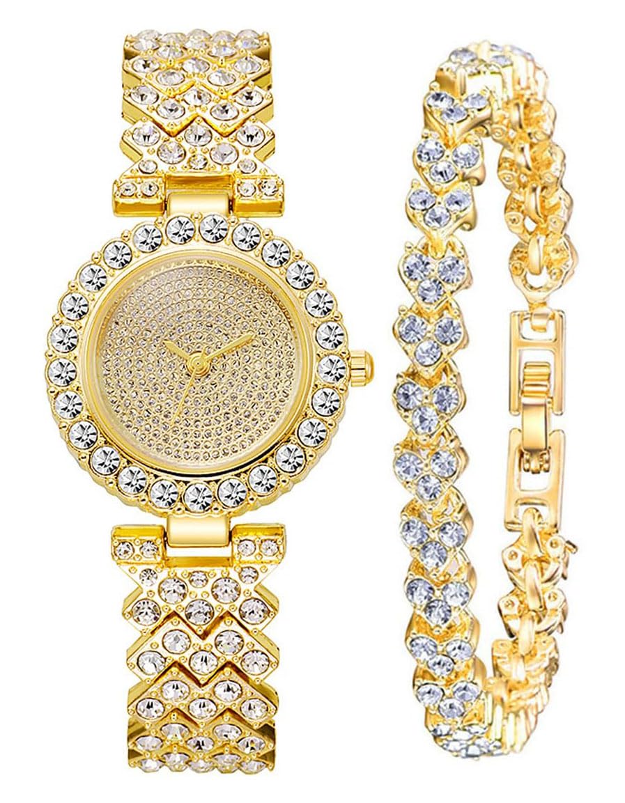 BESTKANG Women Diamond Watchs Luxury Fashion Ladies Bangle Bracelet Set Wrist Watch Female Dress Watch (Silver) (Full Gold)