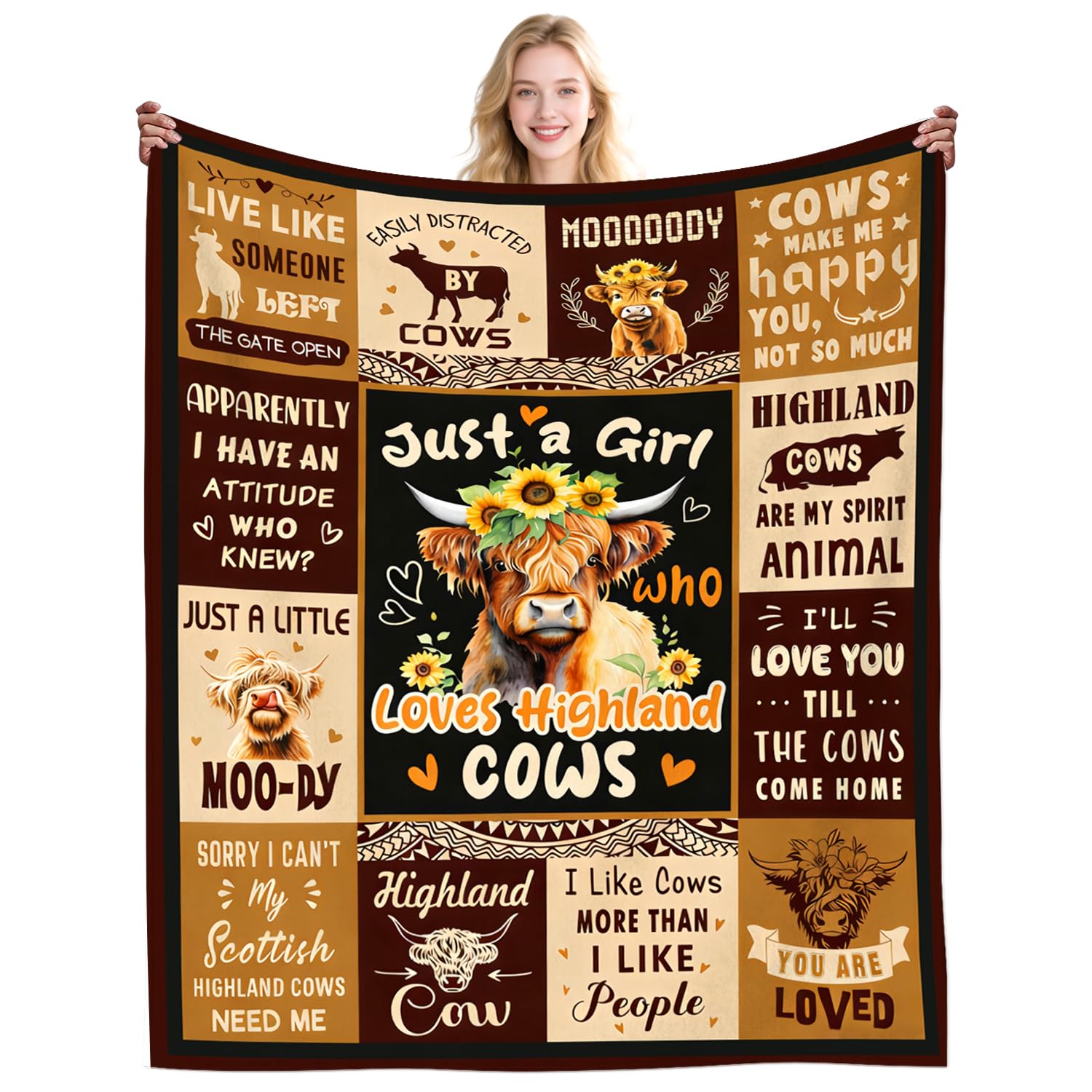 Highland Cow Gifts Blankets for Women Adults Just A Girl Who Loves Highland Cows Throw Blanket Stuff Animal Plush Cozy Bedding Cow Print Blanket Gifts for Girls Women Kids Adult Room Decor 50"X40"INCH