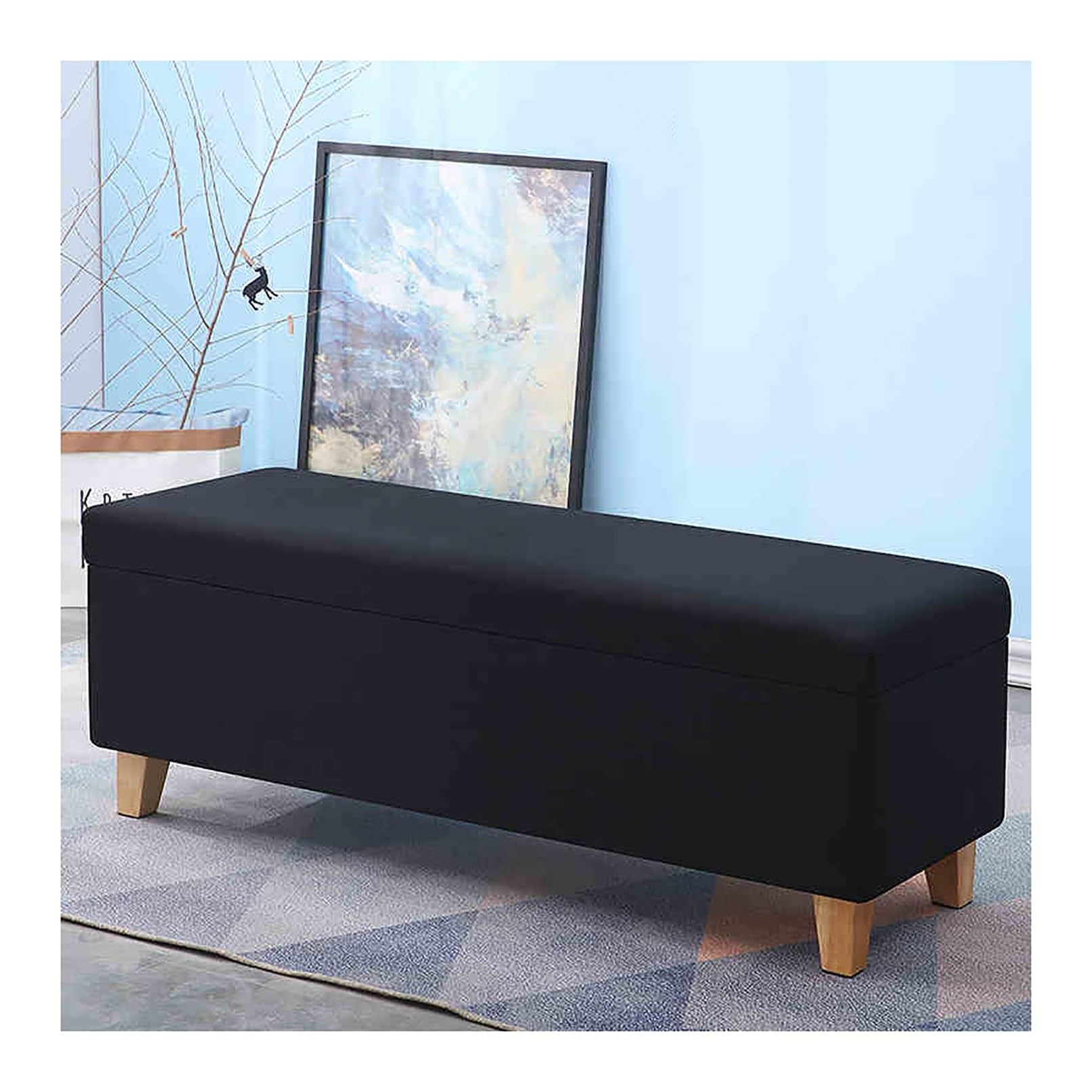 Banc de rangement gain de place contre le désordre, tabouret coffre rembourré noir 110 cm
