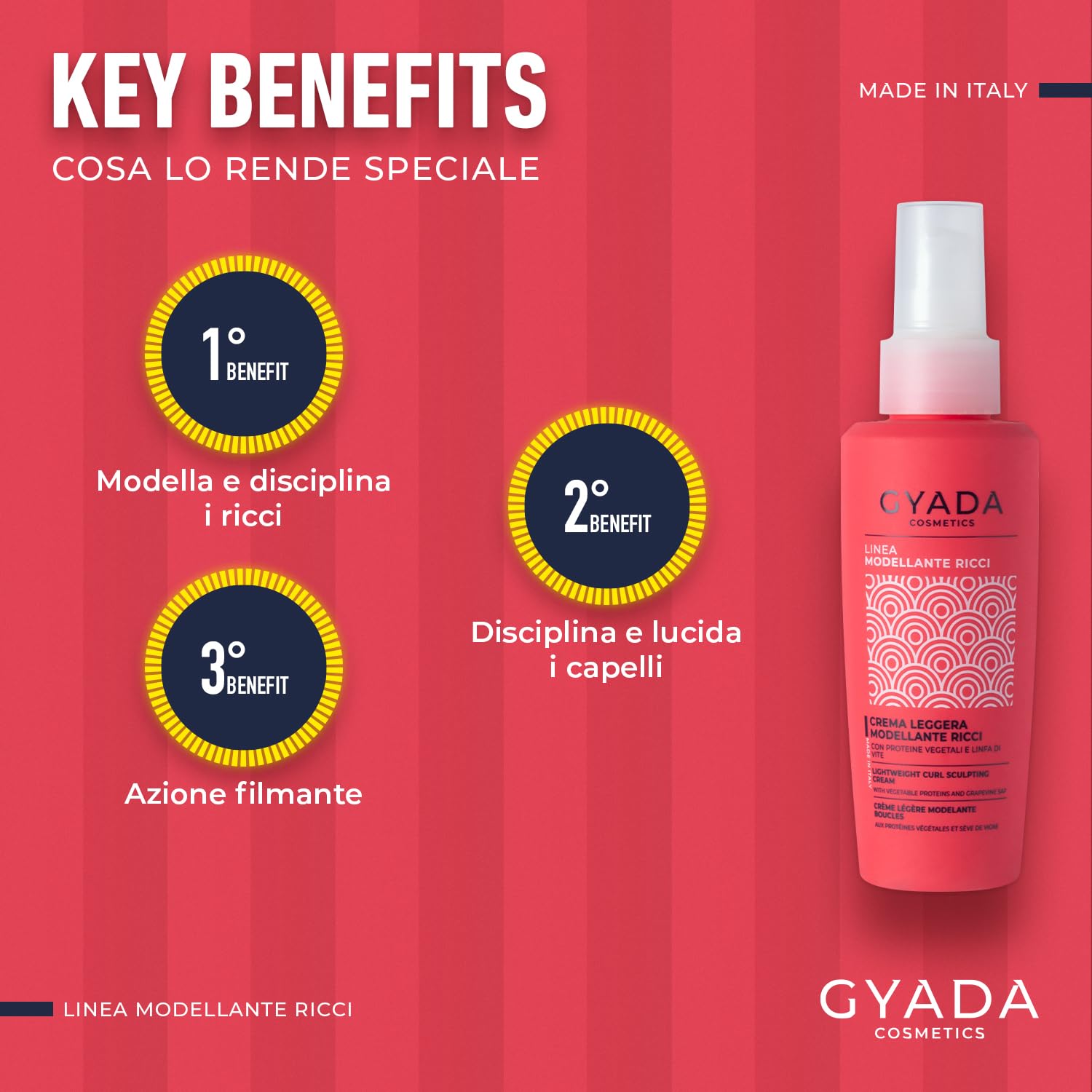 Gyada Cosmetics, Crema Leggera Leave-in Modellante, per Capelli Ricci e Mossi, 97% Ingredienti Naturali, Azione Lucidante e Filmante, Senza Risciacquo, con Proteine Vegetali e Linfa di Vite, 125 ml