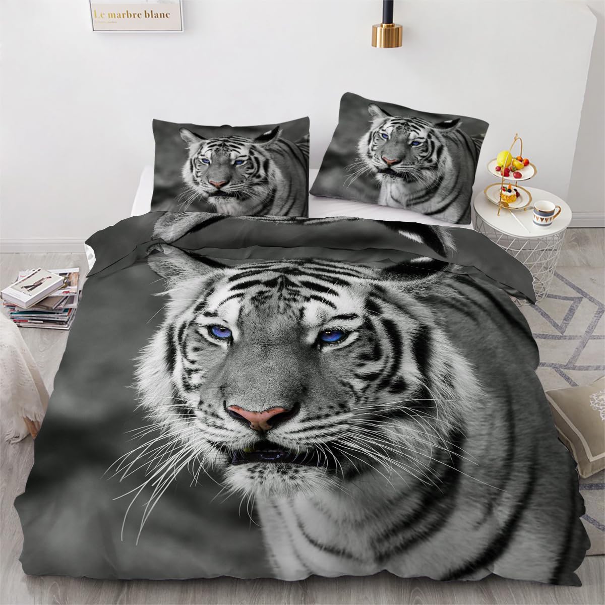 Housse de couette tigre finie la couette qui glisse avec ce linge de lit zippé 3D