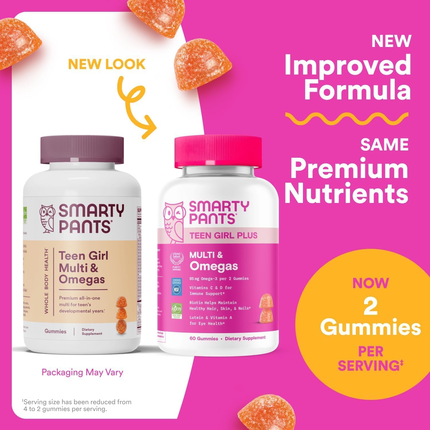 SmartyPants Teen Girl Multivitamin Gummies - Improved Formula: Omega 3 (DHA/EPA), Vitamin C, D3, B12, Vitamin A, K & Zinc, Biotin to Support Hair, Skin & Nails, Gluten Free, 60 Count (30 Day Supply) - Image 12
