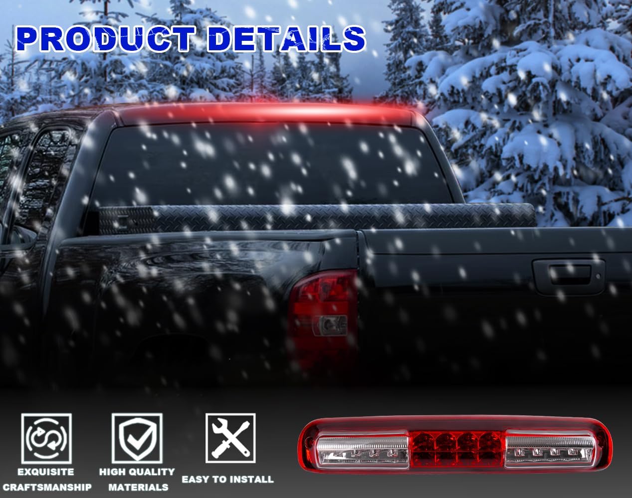 PIT66 LED 3rd Brake Light, Compatible with 99-06 Chevy Silverado/99-06 GMC Sierra 1500 2500HD 3500 High Mount Stop Parking Light Third Brake Cargo Lamps Clear Housing Red &Clear Lens