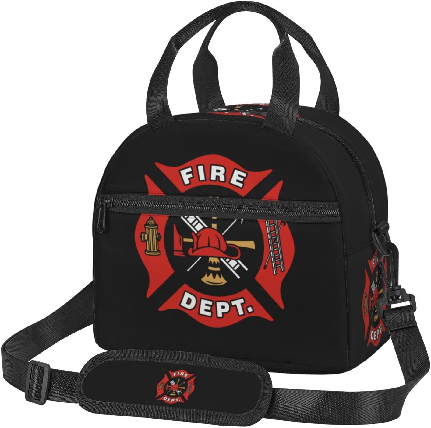 Bagea-Ka Firefighter Fire DEPT. Logo Rescue Pattern Lunch Bag for Women Men Insulated Reusable Lunch Box Cooler Tote Bag with Removable Shoulder Strap for Office Work School Picnic Beach