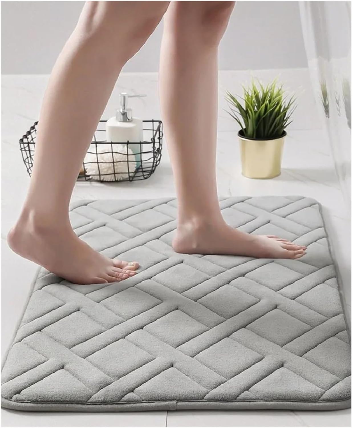Memory Foam Bathroom Rug Absorbent Non Slip Machine Washable Bath Mat Home decoration(Grey,50cmx80cm)
