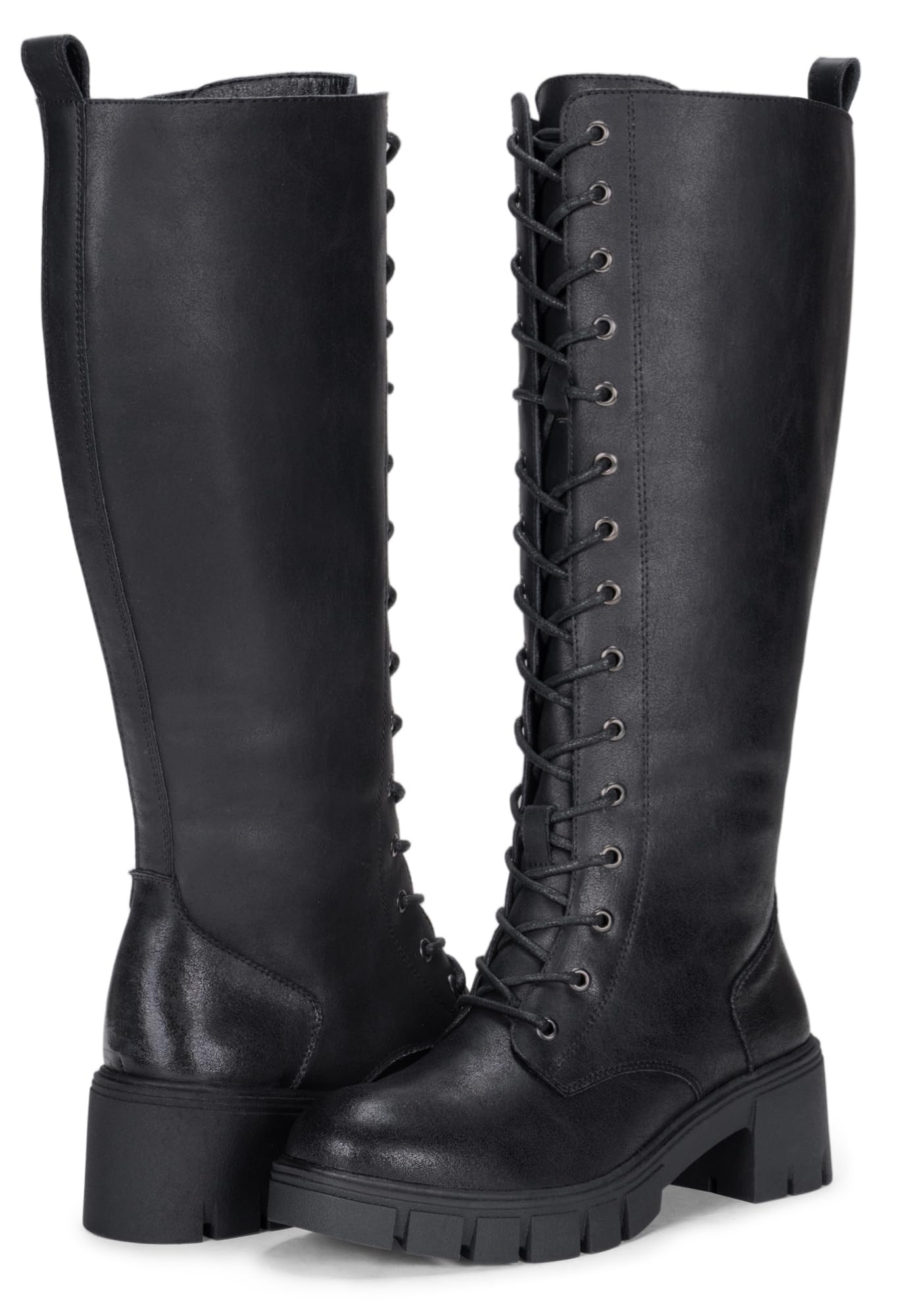 Vepose Womens 953 Knee High Combat Boots Chunky Platform Heel Lace Up Gothic Punk Work Boots for Dresses