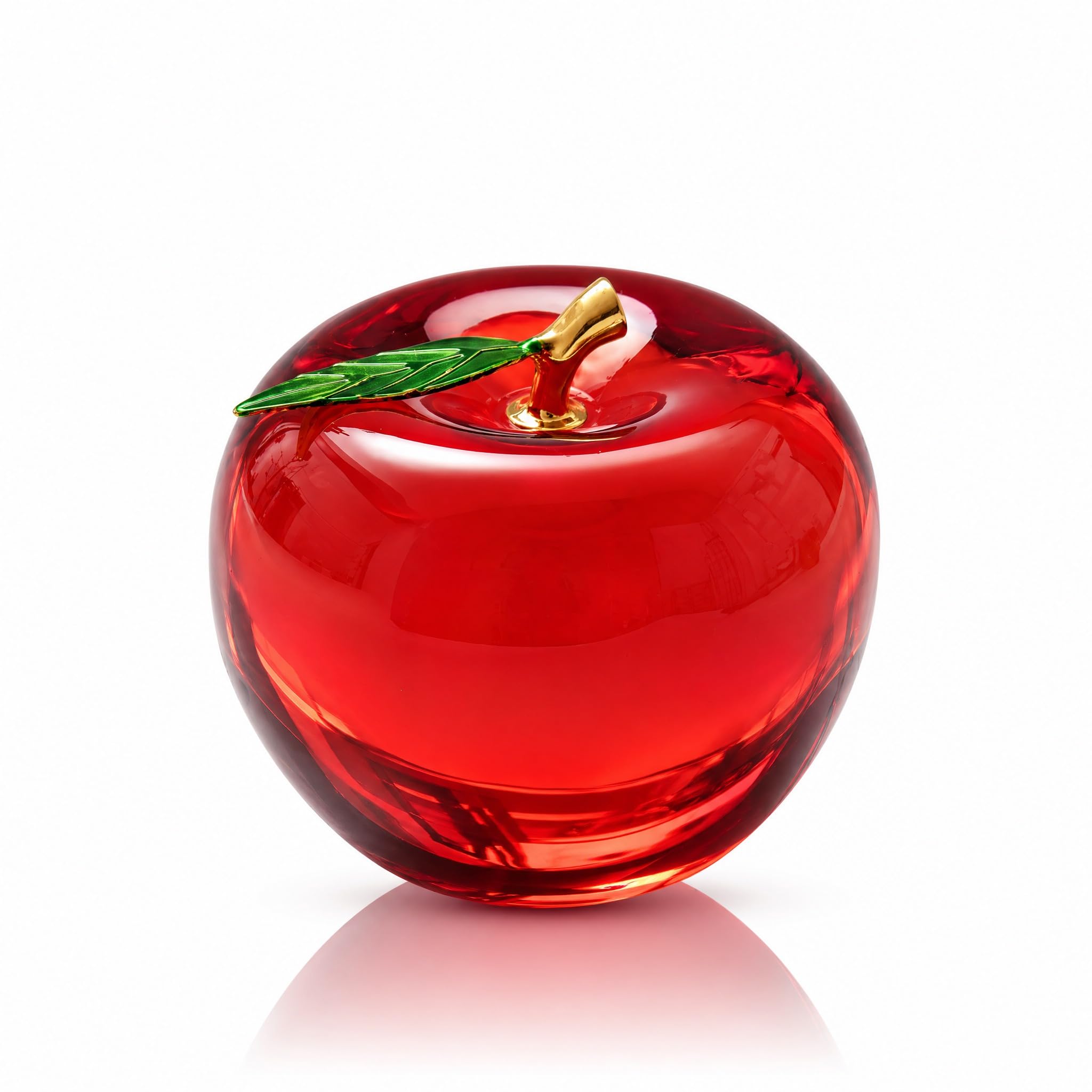 Statuetta a forma di mela in cristallo, fermacarte in vetro con stelo e foglia dorata, decorazione da scrivania per casa e ufficio, regalo di apprezzamento per gli insegnanti (rosso, 8,1 cm)