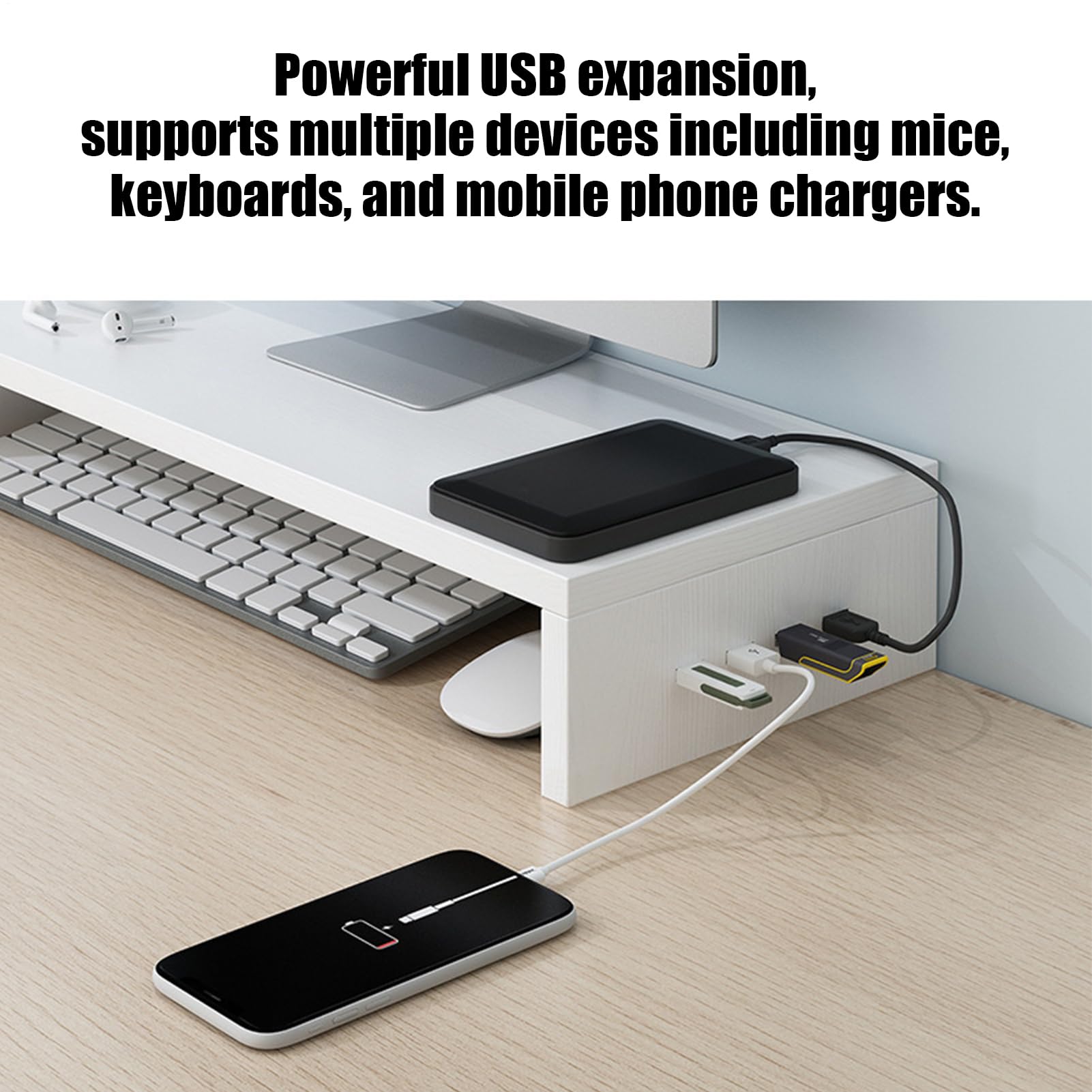Monitor Riser Desk, 87x3,03 Ergonomiczna podwyższona podstawka z 4 portami USB do ulepszania stojaka na ekran komputera do akademika szkolnego domu komponenty electr