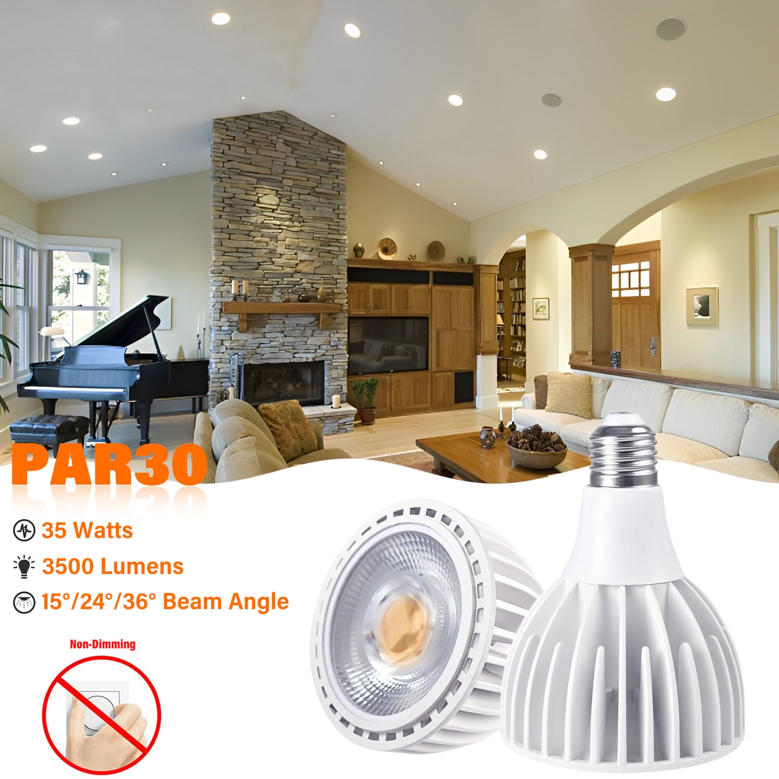 PAR30 Spotlight-LED-Glühbirne, 35 Watt COB (entspricht 300 Watt), 3500 Lumen Flutlichtbirnen, Nicht dimmbar, AC 100 V–277 V, E26/E27-Sockel (8 Stück)