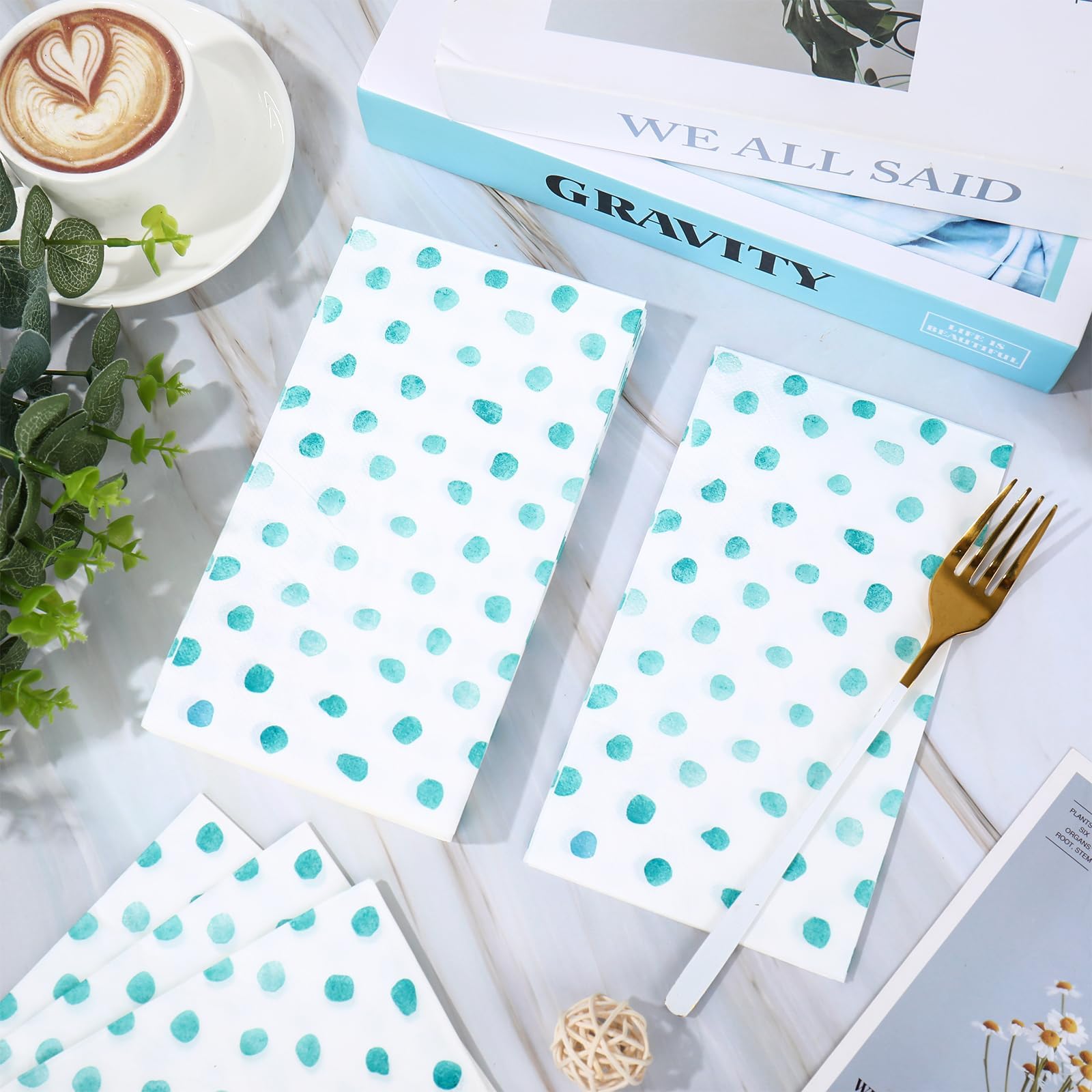 Whaline Lot de 80 serviettes en papier jetables 3 plis pour invités, fête de mariage, décoration de table, bleu sarcelle