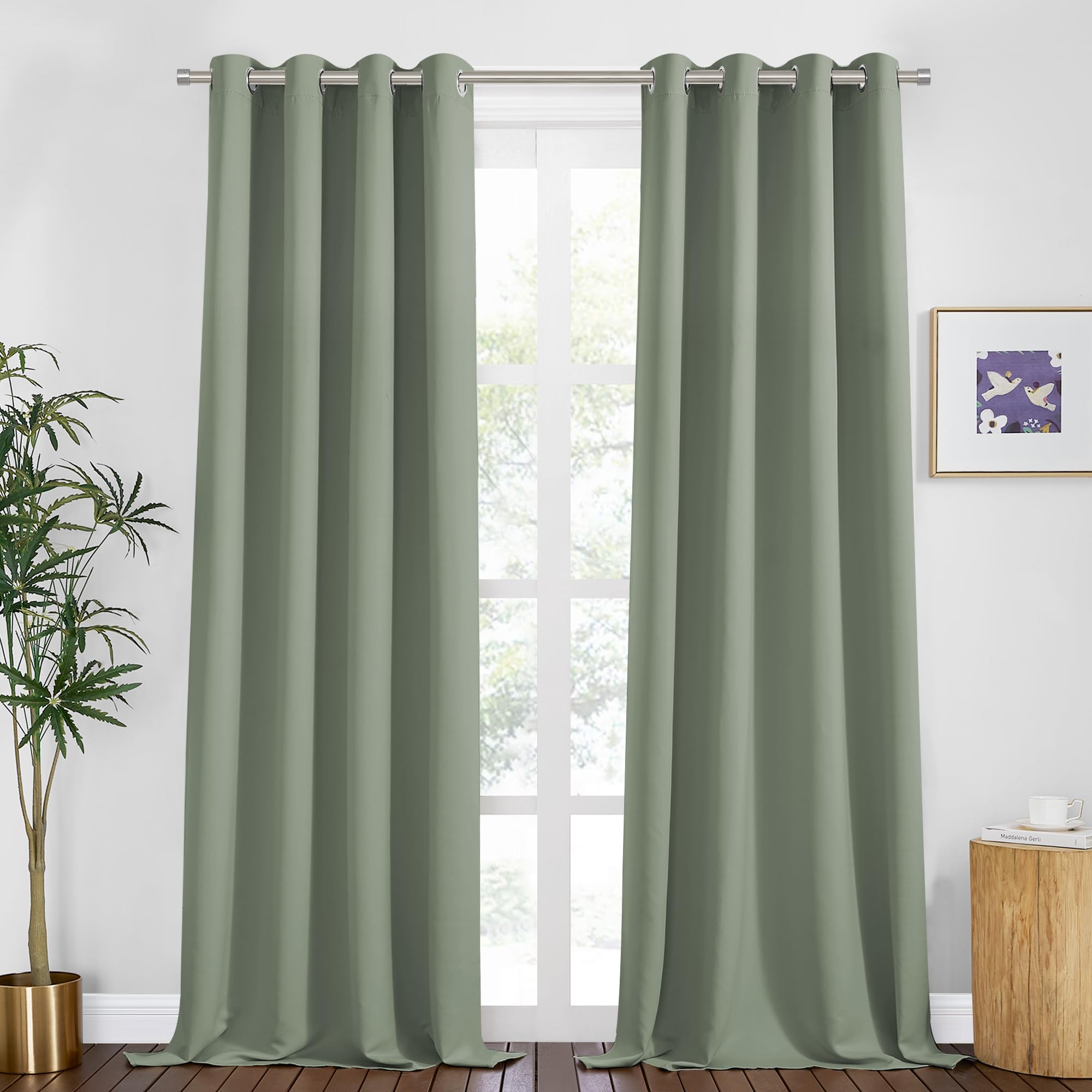 PONY DANCE Sage Green Curtains 94 Inches Long for Big Window, 2 Panels