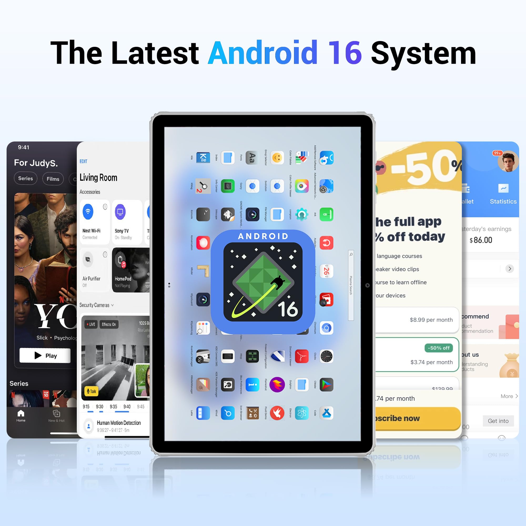 Tablet 11 Zoll Android 16, 36GB RAM 512GB ROM/1TB TF, Dual SIM 4G LTE + 5G WiFi, 90Hz HD IPS Display, Octa Core, Widevine L1,WLAN, GPS, Tablets mit Tastatur/Hülle/Kopfhörer/Touch-Stift/Maus - 4