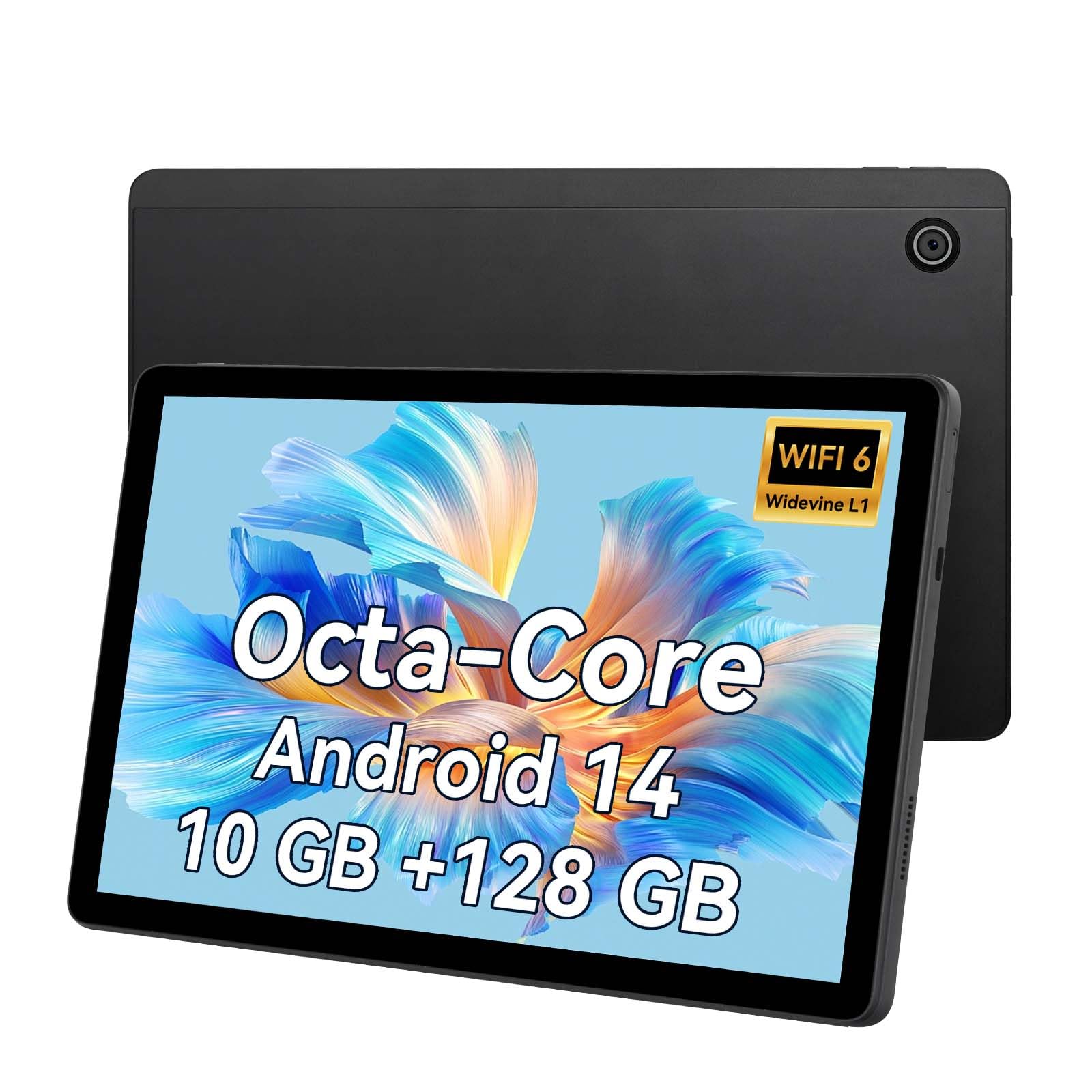 Yicty Tablet 11 pollici 8 Core Android 14 Tablet PC 10 GB + 128 GB 1 TB di espansione 1280 x 800 HD IPS Touchscreen 5 MP + 8 MP Doppia fotocamera 6800 mAh Widevine L1 Face ID Wi-Fi Bluetooth (Nero)