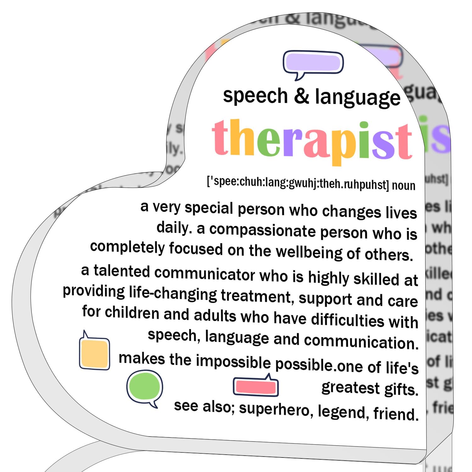 ZsaTuiy Speech & Language Therapist Gift for Women Men,Inspirational Gifts for Women,Thank You Gifts for Speech & Language Therapist,Heart Shaped Acrylic Desk Decorative Sign for Home Office