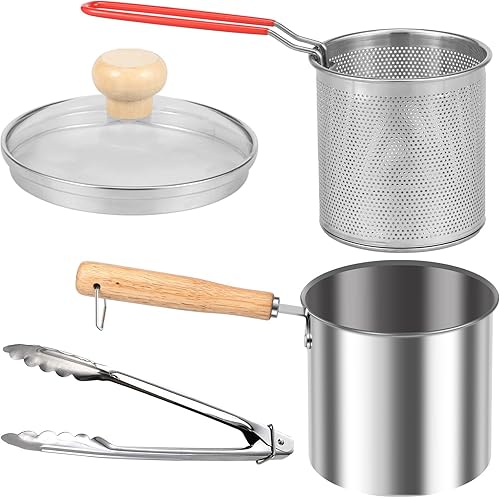 Miniatura 9 de Olla para freidora profunda con cesta coladora, olla de acero inoxidable de 5.12 x 4.92 pulgadas con tapa de asa, mini freidora de aceite portátil,