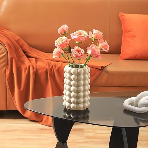 Miniatura 9 de YANWE1 Jarrón de burbujas, jarrón alto, jarrón de cerámica blanca, jarrón moderno, jarrón bohemio, florero decorativo, decoración moderna de granja,